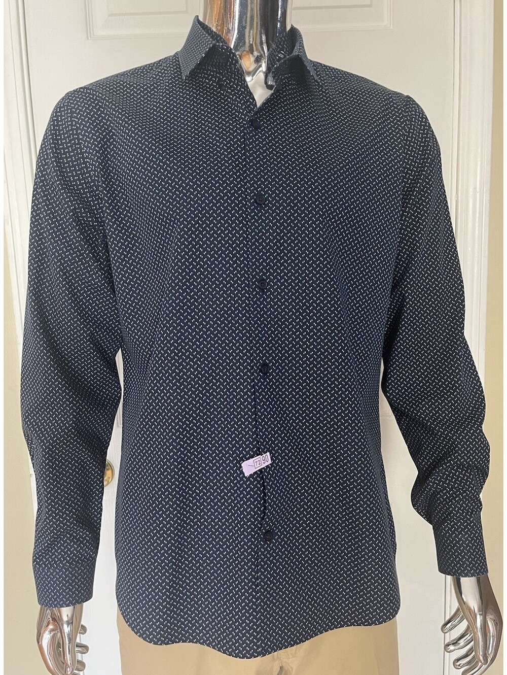 Express Fitted Long Sleeve Button Down Dress Shirt, Men's M - Navy Blue